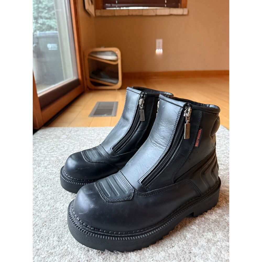 Harley Davidson Black Leather Ankle Boots Women's Size 9 Side Zip Moto 81407